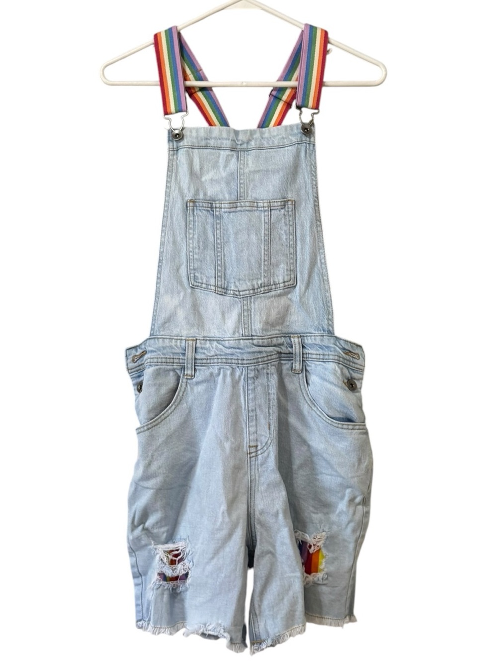 Rainbow Overall Bibs Women Size Small Denim Colorful Cotton Blend Eccentric